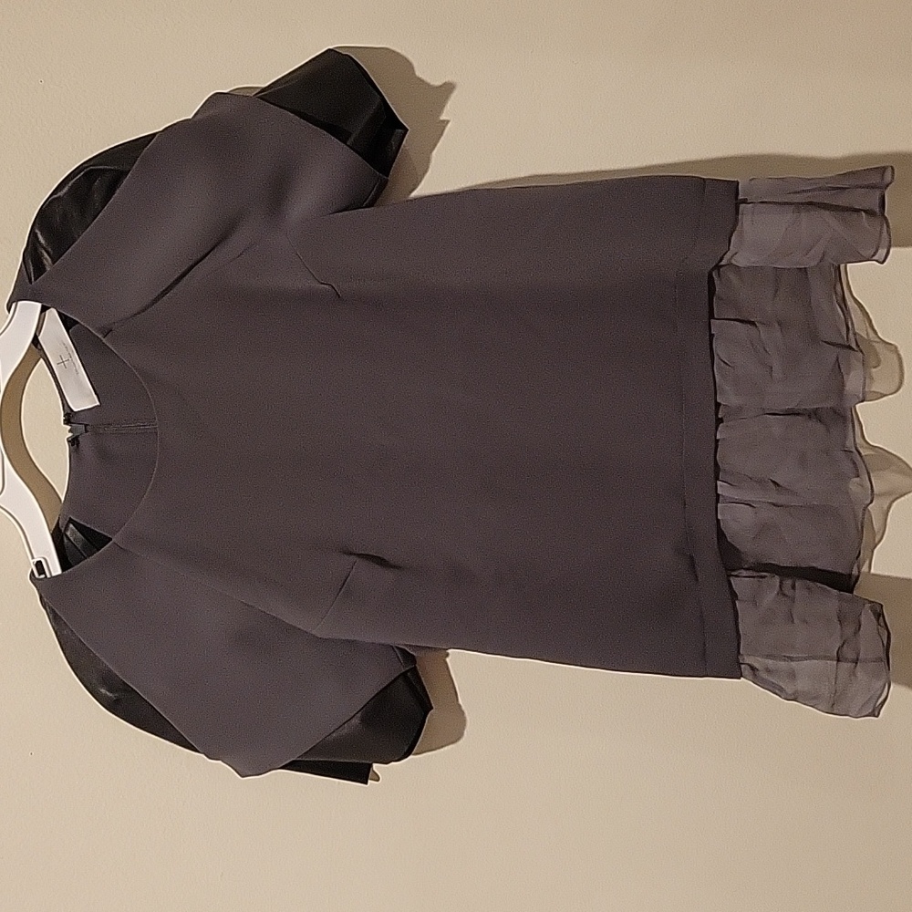 ❤️ THAKOON ADDITION LAMBS LEATHER AND SILK PEPLUM FLUTTER HEM TOP, 4 - Picture 2 of 10